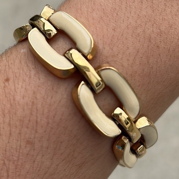 Vintage Monet link bracelet gold enamel